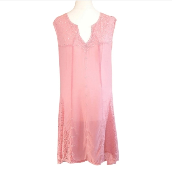Johnny Was Dresses & Skirts - JOHNNY WAS Dusky Pink Dress Small UK 10 Broderie Anglaise Embroidered Sleeveless